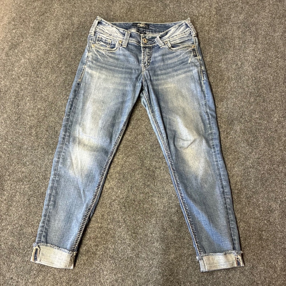 Silver Jeans Co Elyse Skinny  Womens 32x26 Medium Wash Distressed Frayed Hem
